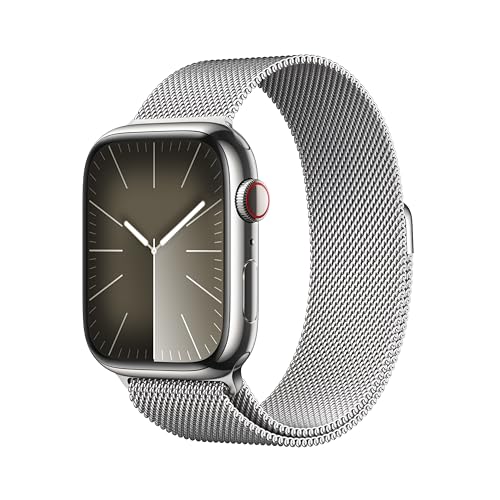 Apple Watch Series 9 [GPS + Cellular 41mm] Smartwatch with Gold Stainless Steel Case with Gold Sport Band S/M. Fitness Tracker, Blood Oxygen & ECG Apps, Always-On Retina Display