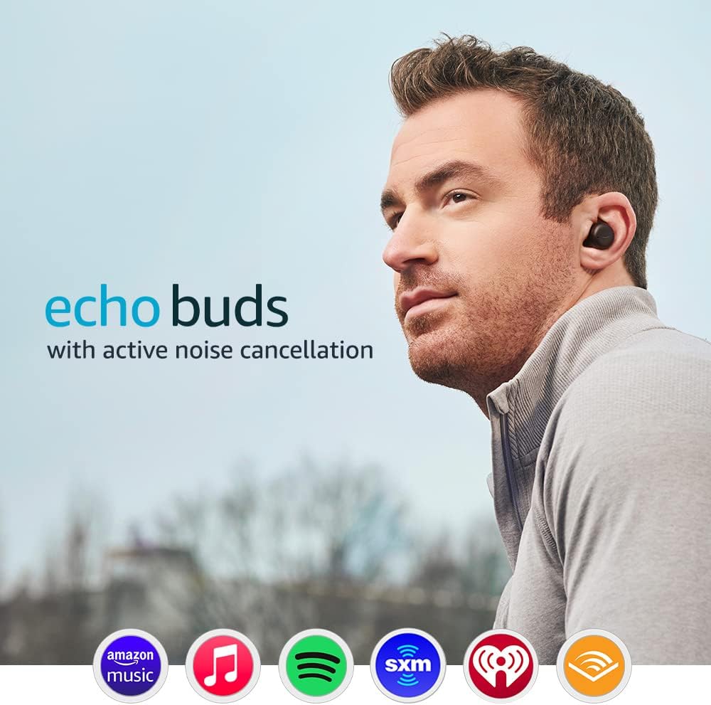 Echo Buds with Active Noise Cancellation (2021 release, 2nd gen) | Wired charging case | Black