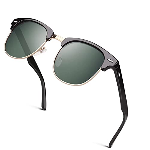 GQUEEN Classic Horn Rimmed Semi Rimless Polarized Sunglasses for Men Women GQO6