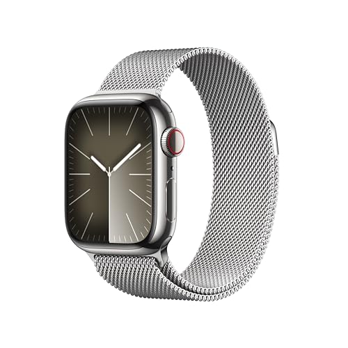 Apple Watch Series 9 [GPS + Cellular 41mm] Smartwatch with Gold Stainless Steel Case with Gold Sport Band S/M. Fitness Tracker, Blood Oxygen & ECG Apps, Always-On Retina Display