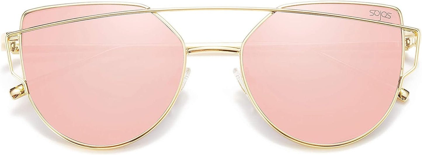 SOJOS Cat Eye Sunglasses for Women Fashion Designer Style Mirrored Lenses