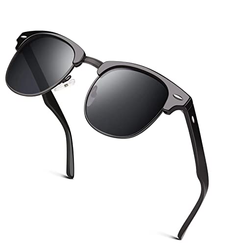 GQUEEN Classic Horn Rimmed Semi Rimless Polarized Sunglasses for Men Women GQO6