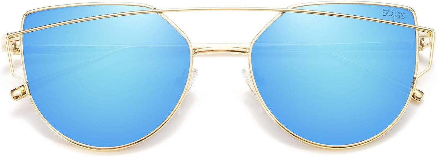 SOJOS Cat Eye Sunglasses for Women Fashion Designer Style Mirrored Lenses