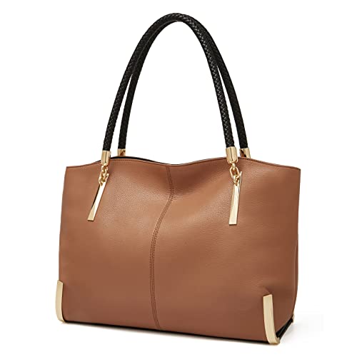 FOXLOVER Large Capacity Tote Handbags for Women, Genuine Leather Ladies Top-handle Bags Fashion Shoulder Bags Purses