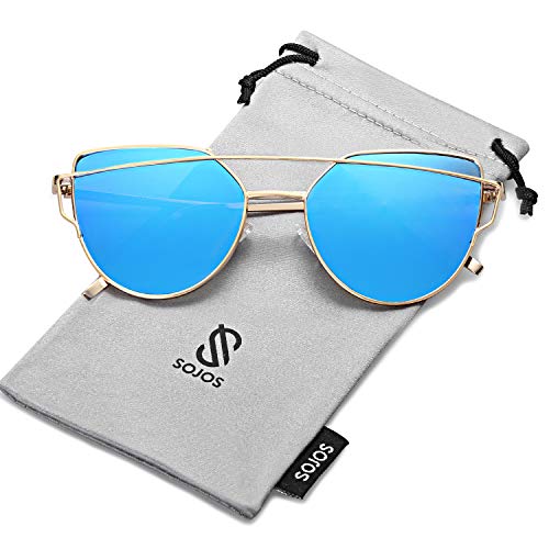 SOJOS Cat Eye Sunglasses for Women Fashion Designer Style Mirrored Lenses