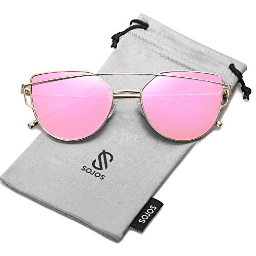 SOJOS Cat Eye Sunglasses for Women Fashion Designer Style Mirrored Lenses