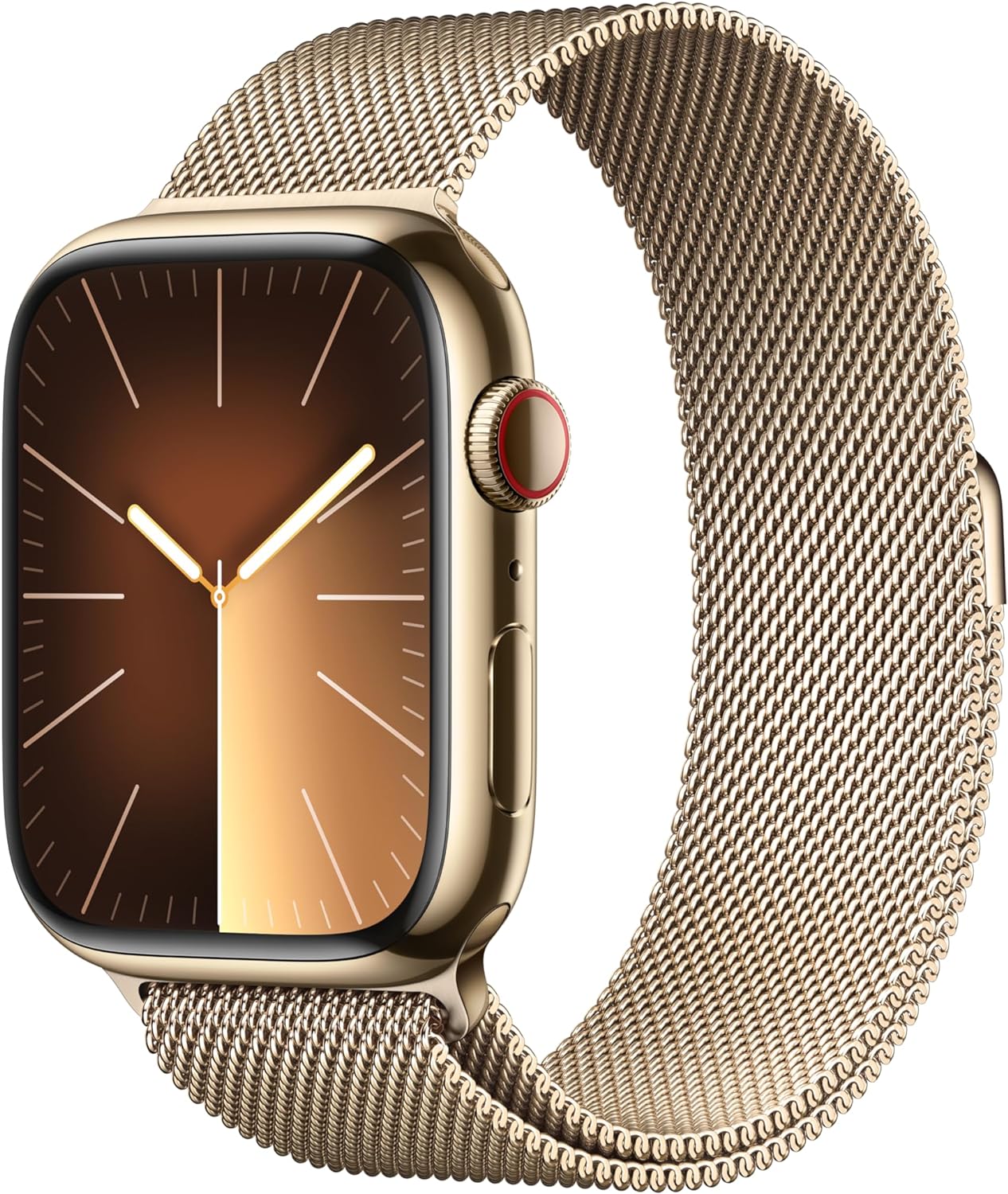 Apple Watch Series 9 [GPS + Cellular 41mm] Smartwatch with Gold Stainless Steel Case with Gold Sport Band S/M. Fitness Tracker, Blood Oxygen & ECG Apps, Always-On Retina Display