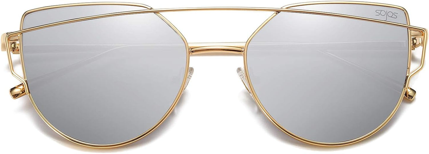 SOJOS Cat Eye Sunglasses for Women Fashion Designer Style Mirrored Lenses