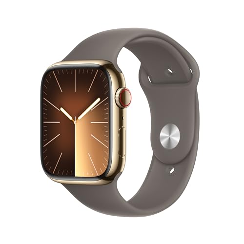 Apple Watch Series 9 [GPS + Cellular 41mm] Smartwatch with Gold Stainless Steel Case with Gold Sport Band S/M. Fitness Tracker, Blood Oxygen & ECG Apps, Always-On Retina Display
